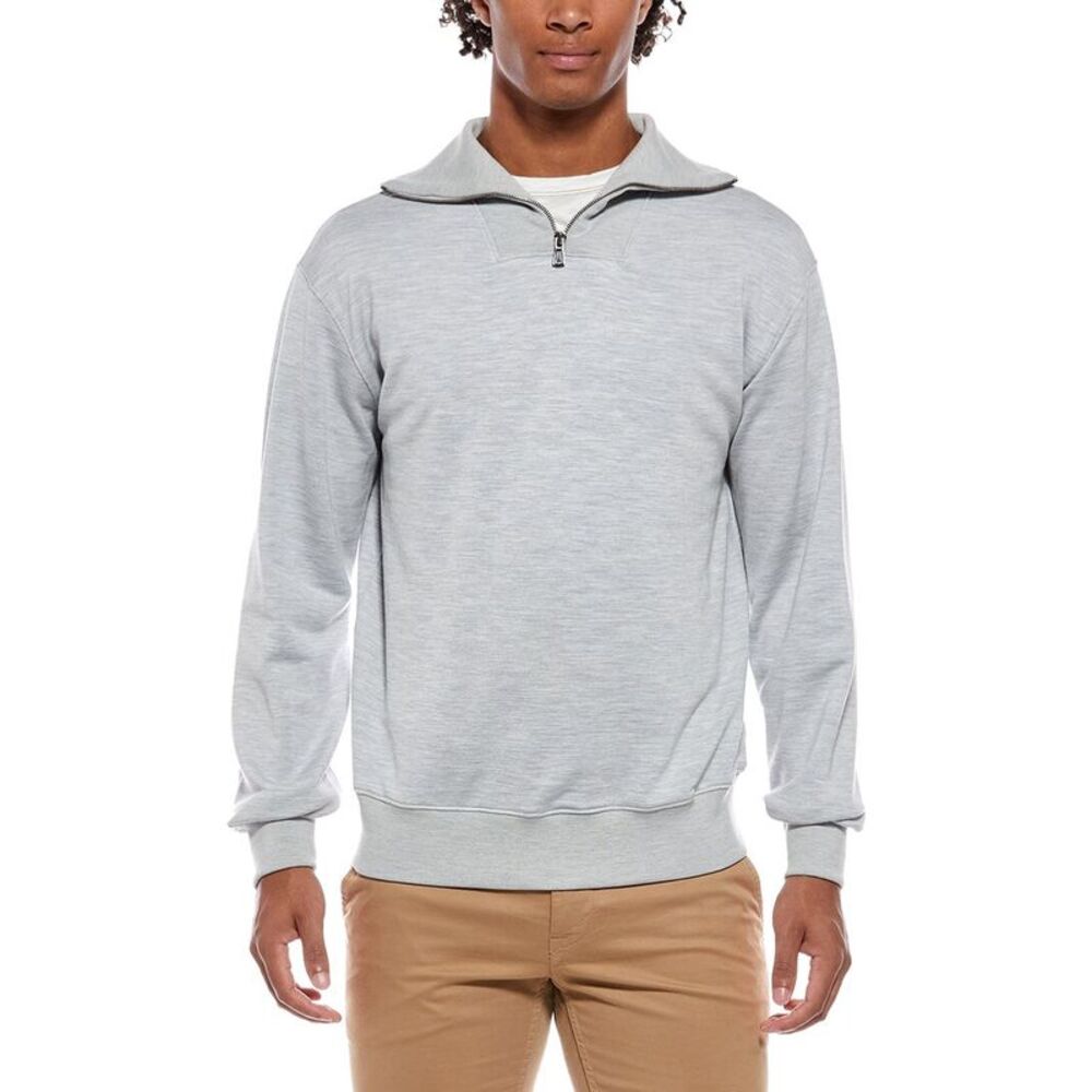 Isaia Mens  Half Zip Army Silk-Blend Pullover, Grey